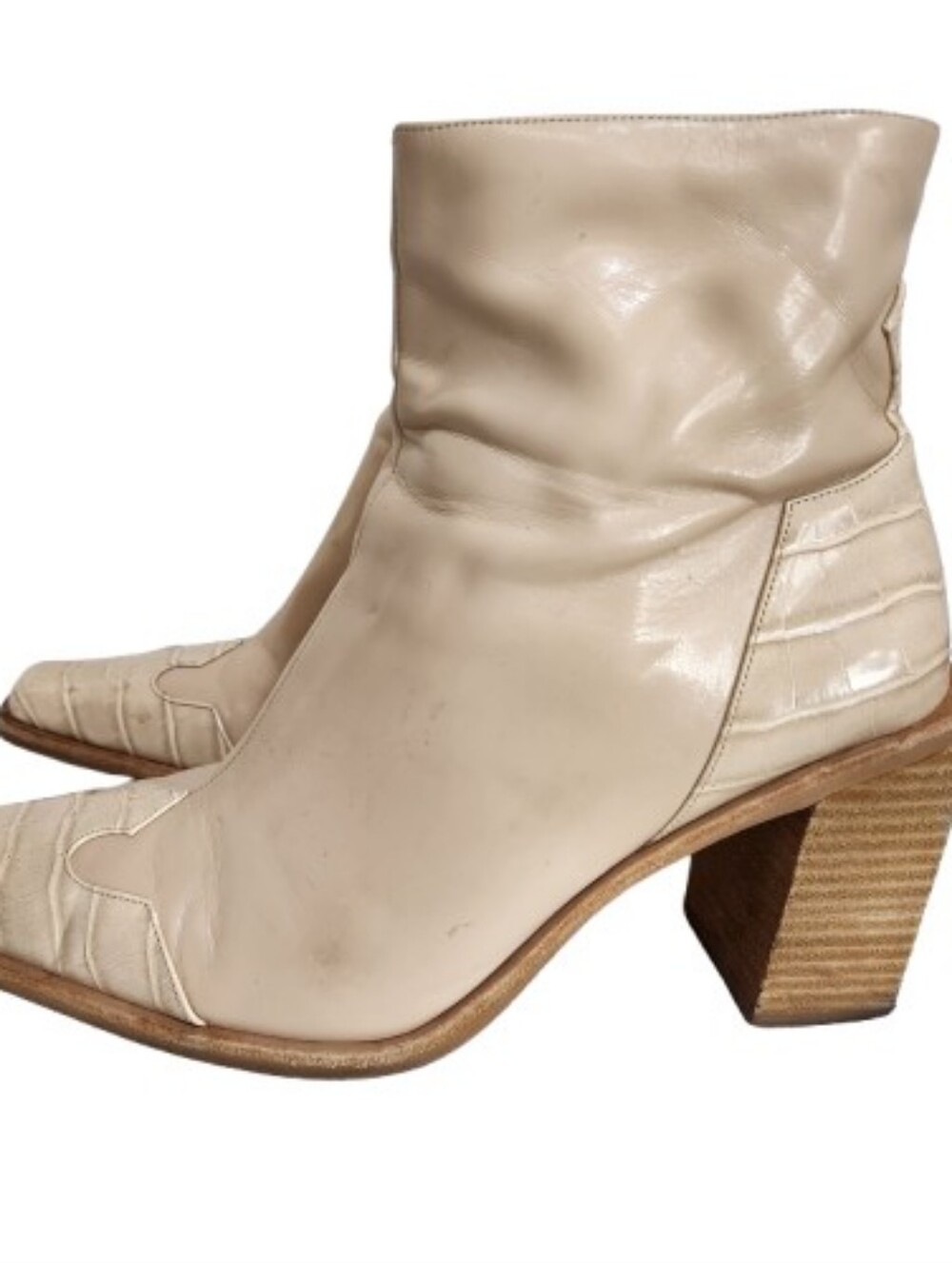 Jeffrey Campbell Cream Leather Squared Toe Heeled Ankle Boots